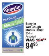 Benylin Wet Cough Mucus Relief-200ml Assorted