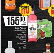 Count Pushkin Premium Imperial Vodka Flavours Only 750ml & Esprit Cans-6x440ml Per Combo