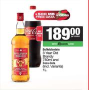 Buffelsfontein 3 Year Old Brandy 750ml & Coca Cola 1L-Both For
