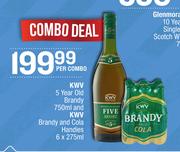 KWV 5 Year Old Brandy 750ml & KWV Brandy & Cola Handies 6 x 275ml-Per Combo