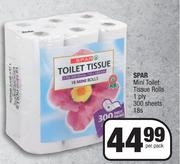 Spar Mini Toilet Tissue Rolls 1 Ply 300 Sheets-18 Per Pack