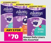 Always Daily Liners Assorted-For Any 2 x 40s