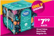 Great Value Maxi Pads (Regular)-8s Each