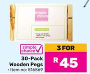 Simple Choice 30 Pack Wooden Pegs-For 3