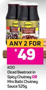 Koo Diced Beetroot In Spicy Chutney Or Mrs Balls Chutney Sauce 525g- For Any 2