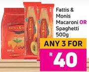 Fattis & Monis Macaroni Or Spaghetti 500g- For Any 3