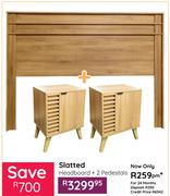 Slatted Headboard + 2 Pedestals