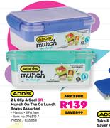Addis 2L Clip & Seal Or Munch On The Go Lunch Boxes Assorted-For Any 2