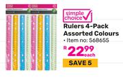 Simple Choice Rulers 4 Pack Assorted Colours 568655