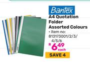 Bantex A4 Quotation Folder Assorted Colours 813173001/2/3/4/5/6