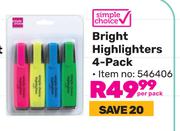 Simple Choice Bright Highlighters 4 Pack 546406