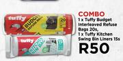 Tuffy Budget Interleaved Refuse Bags 20s & Tuffy Kitchen Swing Bin Liners 15s Combo
