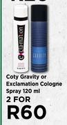 Coty Gravity Or Exclamation Cologne Spray-For 2 x 120ml