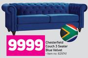 Chesterfield Couch 3 Seater (Blue Velvet)