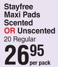 Stayfree Maxi Pads Scented Or Unscented 20 Regular-Per Pack