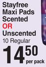 Stayfree Maxi Pads Scented Or Unscented 10 Regular-Per Pack
