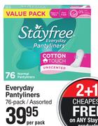 Stayfree Everyday Pantyliners 76 Pack Assorted-Per Pack