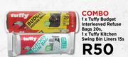 1 x TuffyBudget Interleaved Refuse Bags 20s & 1 x Tuffy Kitchen Swing Bin Liners 15s Combo