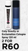 Coty Gravity Or Exclamation Cologne Spray-For 2 x 120ml