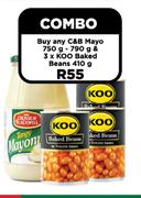 C&B Mayo 750g/790g & 3 x Koo Baked Beans 410g-Per Combo