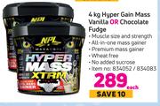 NPL 4Kg Hyper Gain Mass Vanilla Or Chocolate Fudge-Each
