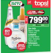 Don Julio Blanco Tequila 750ml & Luckybird Cocktail Mixer 750ml & Schweppes 1L-For Both