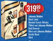 Johnnie Walker Black Label Blend Scotch Whisky 750ml & Gold Reserve 50ml & Double Black 50ml-Per PK