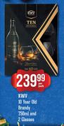 KWV 10 Year Old Brandy 750ml With 2 Glasses-Per Pack