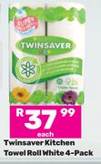 Twinsaver Kitchen Towel Roll White 4 Pack-Each