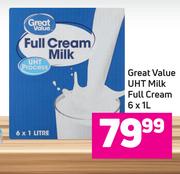 Great Value UHT Milk Full Cream-6 x 1Ltr