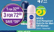 Nivea Anti Perspirant Roll On For Men Or Women Assorted-50ml