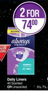 Always Daily Liners 40 Scented Or Unscented-For 2