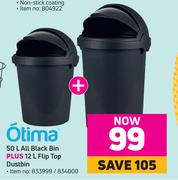 Otima 50L All Black Bin Plus 12L Flip Top Dustbin