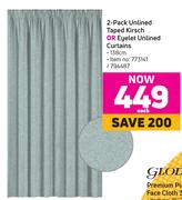 2 Pack Unlined Taped Kirsch Or Eyelet Unlined Curtains-Each
