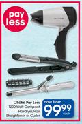 Clicks Pay Less 1200 Watt Compact Hairdryer, Hair Straightener Or Curler-Each