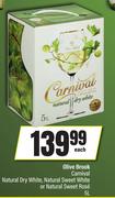 Olive Brook Carnival Natural Dry White, Natural Sweet White Or Natural Sweet Rose-5L Each