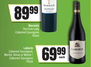 Laborie Cabernet Sauvignon, Merlot, Shiraz Or Merlot/Cabernet Sauvignon-750ml Each
