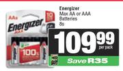 Energizer Max AA Or AAA Batteries-8's Per Pack