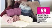 5 Pack Face Towels Assorted-30 x 30cm Per Pack