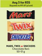 Mars, Twix Or Snickers Chocolate Bars-For 3 x 50g-51g