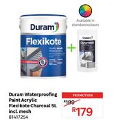 Duram Waterproofing Paint Acrylic Flexikote Charcoal Incl. Mesh-5Ltr