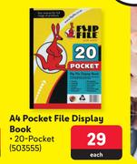 Flip File A4 Pocket File Display Book 20 Pocket-Each