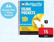 Butterfly A4 Filing Pockets 10 Plastic Pockets-Each
