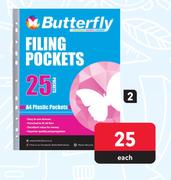 Butterfly A4 Filing Pockets 25 Plastic Pockets-Each