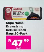Supa Mama Drawstring Refuse Black Bags 20 Pack-Each