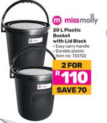 Miss Molly 20Ltr Plastic Bucket With Lid (Black)-For 2 