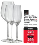  Royal Leerdam Plissed Red Wine,White Wine, Flute Crystal Glasses (Per 4 Pack)