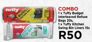 1 X Tuffy Budget Interleaved Refuse Bags 20s, 1 X Tuffy Kitchen Swing Bin Liners 15s Combo