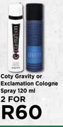 Coty Gravity Or Exclamation Cologne Spray120ml-For 2 x 120ml