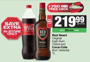 Red Heart Original Dark Rum 750ml & Coca Cola 1L-Both For